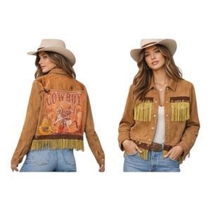 Upcycle Handmade Custom Western Horse Suede Fringe Jacket Embroidery, Beads